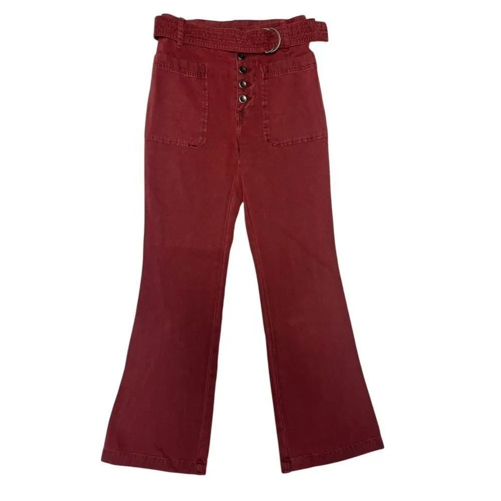 Free People Corin Mod Red Wine Slim Flare Pants Women's Size 0